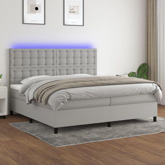 vidaXL Cama Box Spring Con Colch&oacute;n Tela Y Led Gris Claro 200x200 Cm Vidaxl