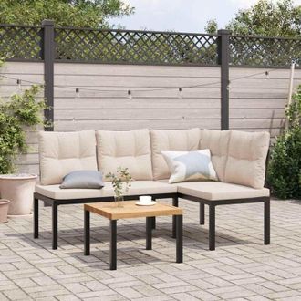 vidaXL Panche Giardino con Cuscini 2pz Nere Acciaio Verniciato Polvere vidaXL