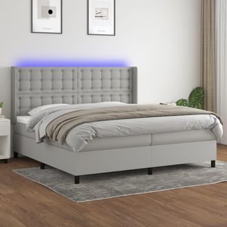 vidaXL Vidaxl - Cama Box Spring Con Colch&oacute;n Tela Y Led Gris Claro 200x200 Cm
