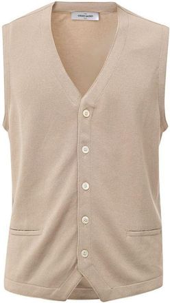 Gran Sasso Mens Buttoned Knit Vest - Tan Cotton - Size EU 50 (Mens)