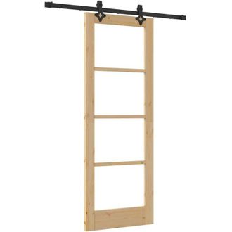 vidaXL Vidaxl - Puerta Corrediza Manual Marr&oacute;n 73.5 X 198.5 Cm Madera Y Metal