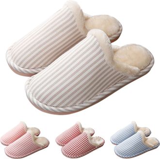 Generic Womens Slipper Striped | Memory Foam Shoes Non Slip Slipper Indoor Outdoor Shoe Plush Home Slipper Plush Striped Shoes Thick Bottom Footwear Skin-Frie