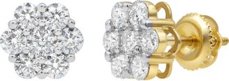 LuvMyJewelry Classic 14K Yellow Gold Diamond Cluster Earrings - 2.03ct