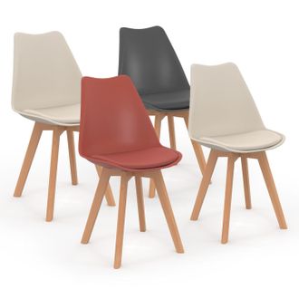 IDMarket Set Di 4 Sedie Scandinave Sara Colore Misto Grigio Scuro, Terracotta, Beige X2