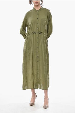 Woolrich Long Shirt Dress FLUID Flared With Drawstring And Korean Col size Xl