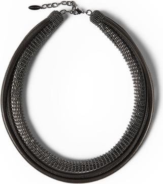 Brunello Cucinelli Leather precious necklace in Black at Nordstrom