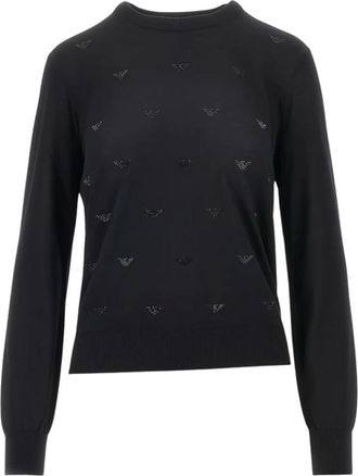 Emporio Armani Trui met Ronde Hals en Kristalversiering - Dames - Truien - Zwart - Maat: XL Wol