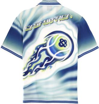 Casablanca Flaming Tennis Ball Print Silk Shirt - Blue