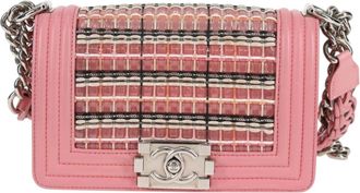 Chanel Boy Flap Bag Woven Pvc With Lambskin Pink Leather Bag (Pre-Owned)