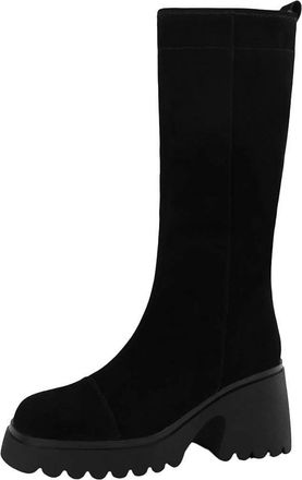 Generic Womens Suede Square Toe Thick Heel Snow Boots Warm Furry Platform Thigh-High Boots