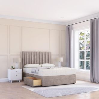 Sloomy Manhattan Plush Bed Set With 2 Drawers, Mattress & 54 Headboard in Stone | Size: Small Single