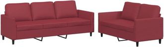 vidaXL Vidaxl - Juego De Sof&aacute;s Con Cojines 2 Piezas Cuero Sint&eacute;tico Rojo Tinto