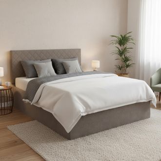 Dmora Dmora - Cama Matrimonial Dberish, Juego De Cabecero En Ecopiel Con Base Ortop&eacute;dica Y Cenefa, 100% Made In Italy, Con Colch&oacute;n Incluido, Cm 160x190, T&oacute;r
