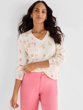Nic+Zoe Meline Mod Mix V-Neck Sweater In Cream Multi