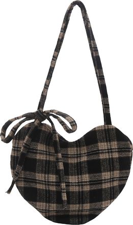 Generic ETOYA Love Shaped Retro Plaid Shoulder Bag Bowknot Tote Bag Vintage Handbag (Black)
