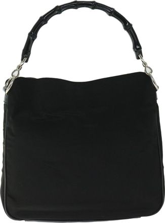 Gucci Vintage Bamboo Handle Bag Nylon Black Nylon Handbag (Pre-Owned)