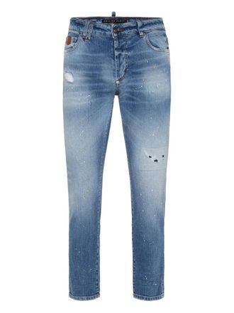 Philipp Plein paint-splatter distressed jeans - men - Polyester/Elastane/Cotton - 32 - Blue