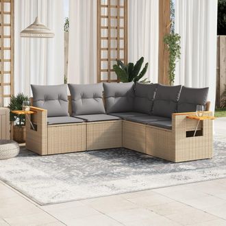 vidaXL Juego De Sof&aacute;s Jard&iacute;n Con Cojines 5 Pzas Rat&aacute;n Sint&eacute;tico Beige Vidaxl