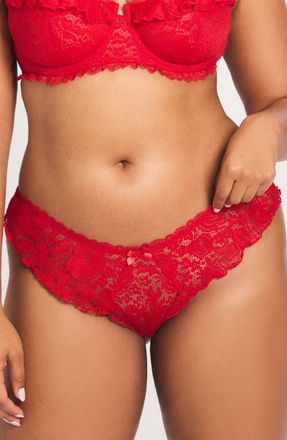 Savage x Fenty Rose Lace Cheeky Briefs in Timeless Red at Nordstrom, Size X-Large
