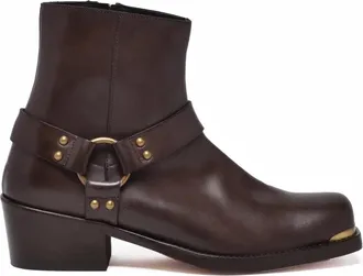&Acirc;m&egrave; Brown Leather Zip Ankle Boots