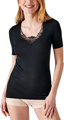 Damart T-Shirt Fine Côte Thermolactyl Femme - Col Montant Dentelle, Chaleur Douce Et Confort Soyeux Pour L'Hiver