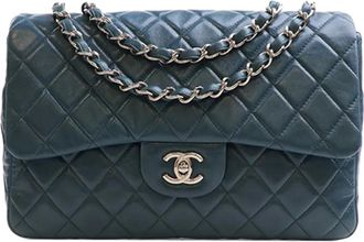 Chanel Borsa a spalla Classic Jumbo in pelle di agnello con battente singolo 2008-2009 - Blu