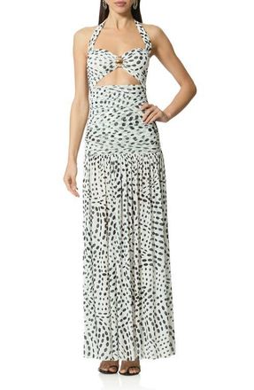 AFRM Blane Swirl Dot Print Hardware Detail Midi Dress in Noir Swirl at Nordstrom, Size X-Large