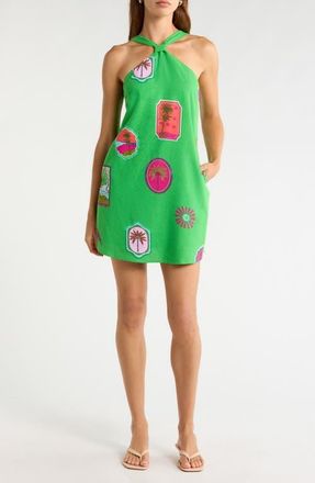 Sugarlips Nomi Floral Print Halter Minidress in Kelly-Pink at Nordstrom, Size X-Large