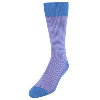 Trafalgar Store Doyle Houndstooth Design Mercerized Cotton Mid-Calf Socks in Blue With Pink at Nordstrom