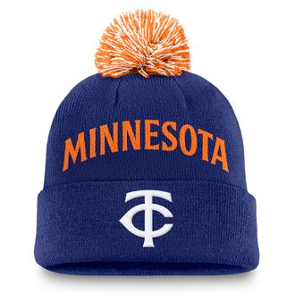 Nike Minnesota Twins Peak Nike Mens MLB Cuffed Pom Beanie in Blue | NB1647XTIS-7Z3