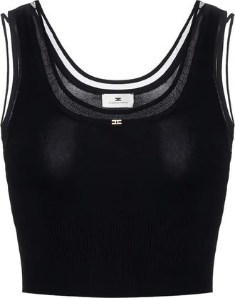 Elisabetta Franchi ribbed jewel-logo crop top - Black