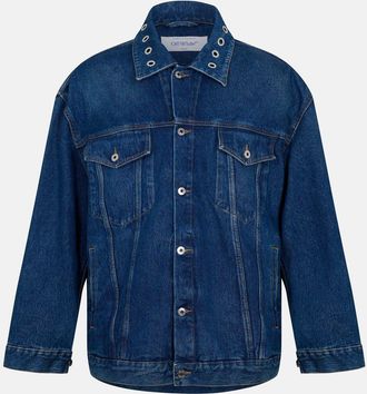 Off-white Mens Off White Solid Patterned Overshirt with Chest Pocket in Medium Blue - Size X-Small