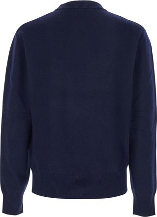 Sunflower Mens Blue Crew Neck Sweater With Dropped Shoulders Wool Blend Tops Top