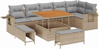 vidaXL Conjunto De Sof&aacute; De Jard&iacute;n 9 Pcs Beige Polirat&aacute;n Vidaxl