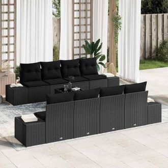 vidaXL Conjunto De Sof&aacute; De Jard&iacute;n 7 Pcs Negro 294 X 62 X 69 Cm Vidaxl
