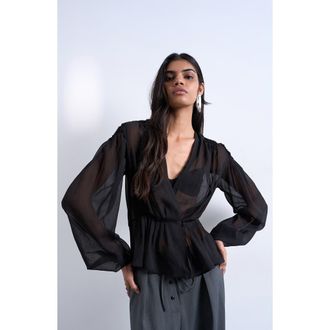 Topshop Sheer Peplum Top in Black at Nordstrom, Size 10 Us