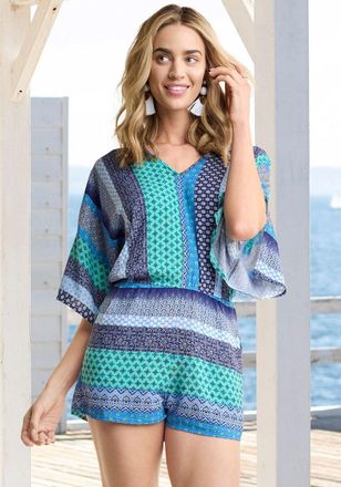 Lascana Womens Printed V-Neck Romper