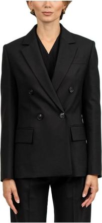 Tela Zwarte Wol Double-Breasted Jas - Dames - Blazers - Zwart - M - Wol - Jassen