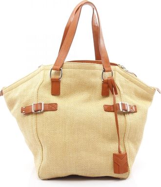 Saint Laurent Brown Yellow Leather Raffia Tote Bag (Pre-Owned)