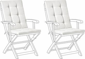 Beliani Conjunto De 2 Cojines Para Asiento Y Respaldo De Sillas De Exterior Con Lazos Blanco Crema Maui
