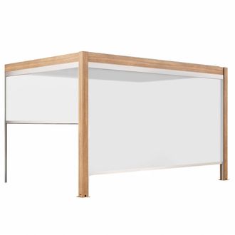 Oviala P&eacute;rgola bioclim&aacute;tica adosada de 3x4m y 2 persianas de madera blancas