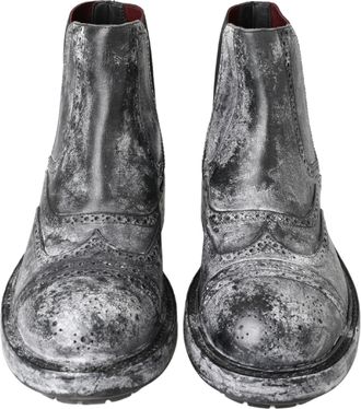 Dolce & Gabbana Mens Black Gray Leather Ankle Boots Elastane