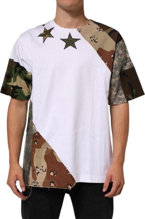 Dolce & Gabbana Witte Camouflage Patchwork Heren Katoenen T-shirt