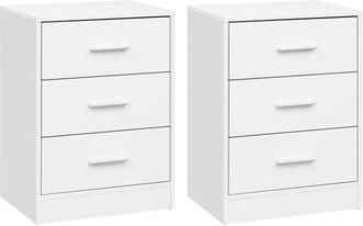 Woltu Juego De 2 Mesitas De Noche De 3 Cajones, Color Blanco - Woltu