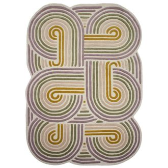 Flair Rugs Alfombra de lana verde, rosa, amarillo y violeta 160x230cm