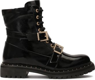 Kazar Gelakte laarzen met ritsen en veters - Dames - Veterlaarzen - Zwart - 39 EU - Leer - Schoenen
