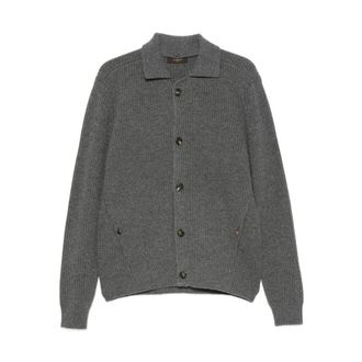 Zanone Geribd vest met knopen - Heren - Truien - Grijs - Maat: M Zijde