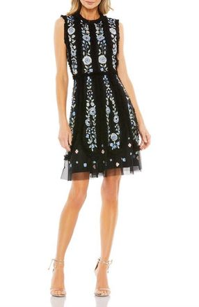 Mac Duggal Sleeveless High Neck Embroidered Mini Dress in Black at Nordstrom, Size 10