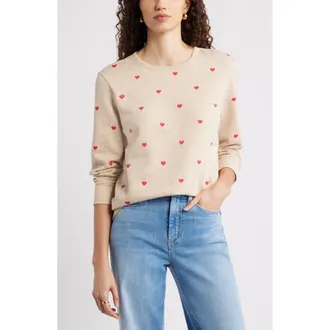 Caslon Embroidered Heart Sweatshirt in Tan Doeskin Heather Mini Heart at Nordstrom Rack, Size Xx-Small