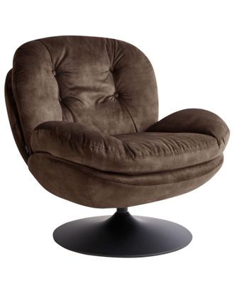 Beliani Poltrona Girevole In Velluto Con Seduta Imbottita Base Singola Stile Vintage Marrone Scuro Nolvik